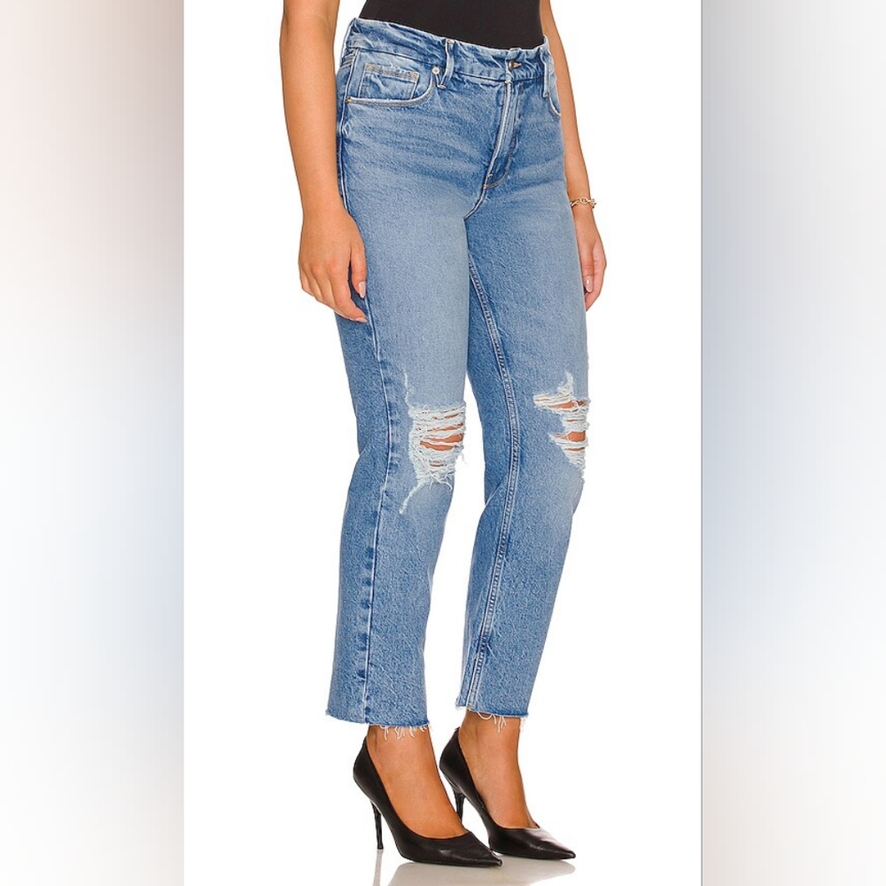 Good American Good Icon Festival Rips Straight Crop NWT Denim Jeans 2 26 - Picture 3 of 16